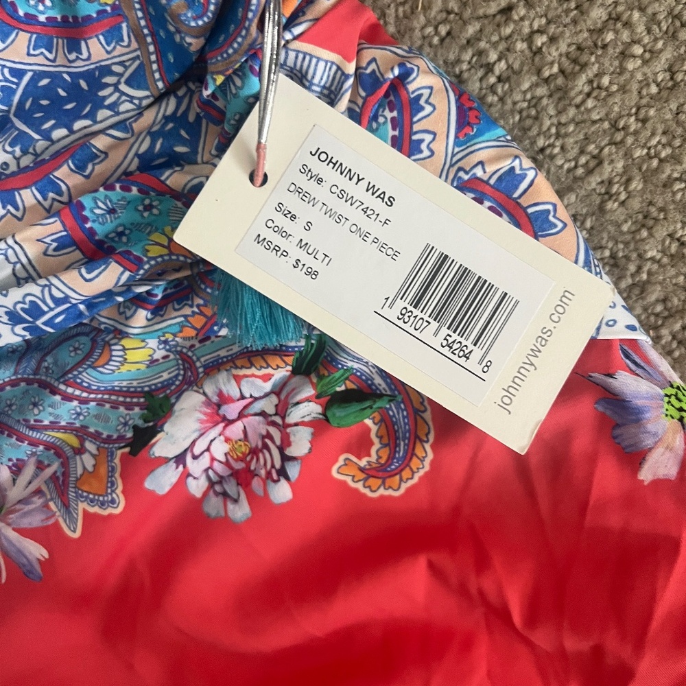 Johnny Was Drew Twist One-Piece Swimsuit Multicolor Paisley Floral NWT Size S - Picture 3 of 3